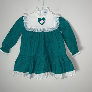 Nannekins Green Floral Lace Ruffle Duck Vintage Dress 6